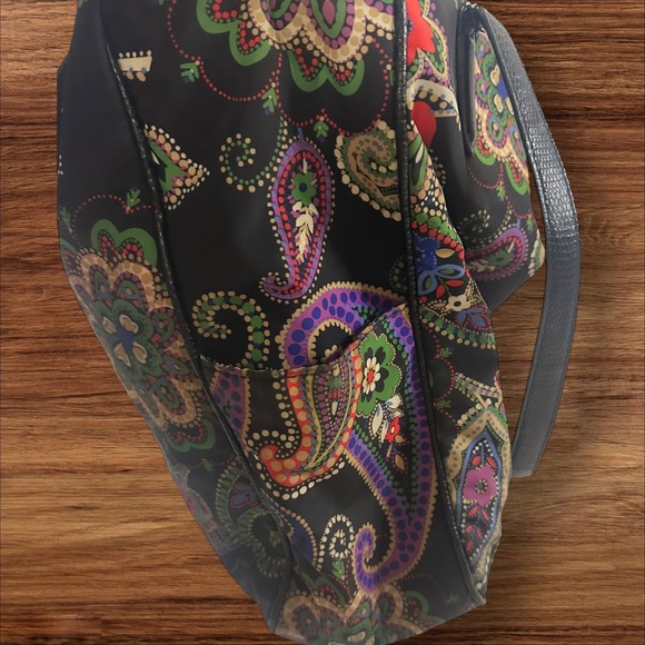 Vera Bradley Tote Bag Black‎ Paisley Floral Print Shoulder Handbag Purse - Picture 9 of 10